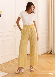 Pantalon vichy fleuri jaune