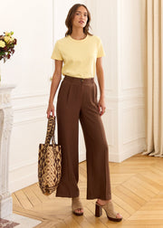 Pantalon chocolat taille haute pinces