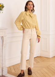 Blouse carreaux jaune fleuri