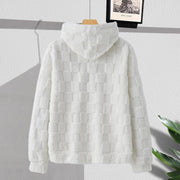 Sweat capuche damier crème — pièce isolée sur cintre, vue de dos