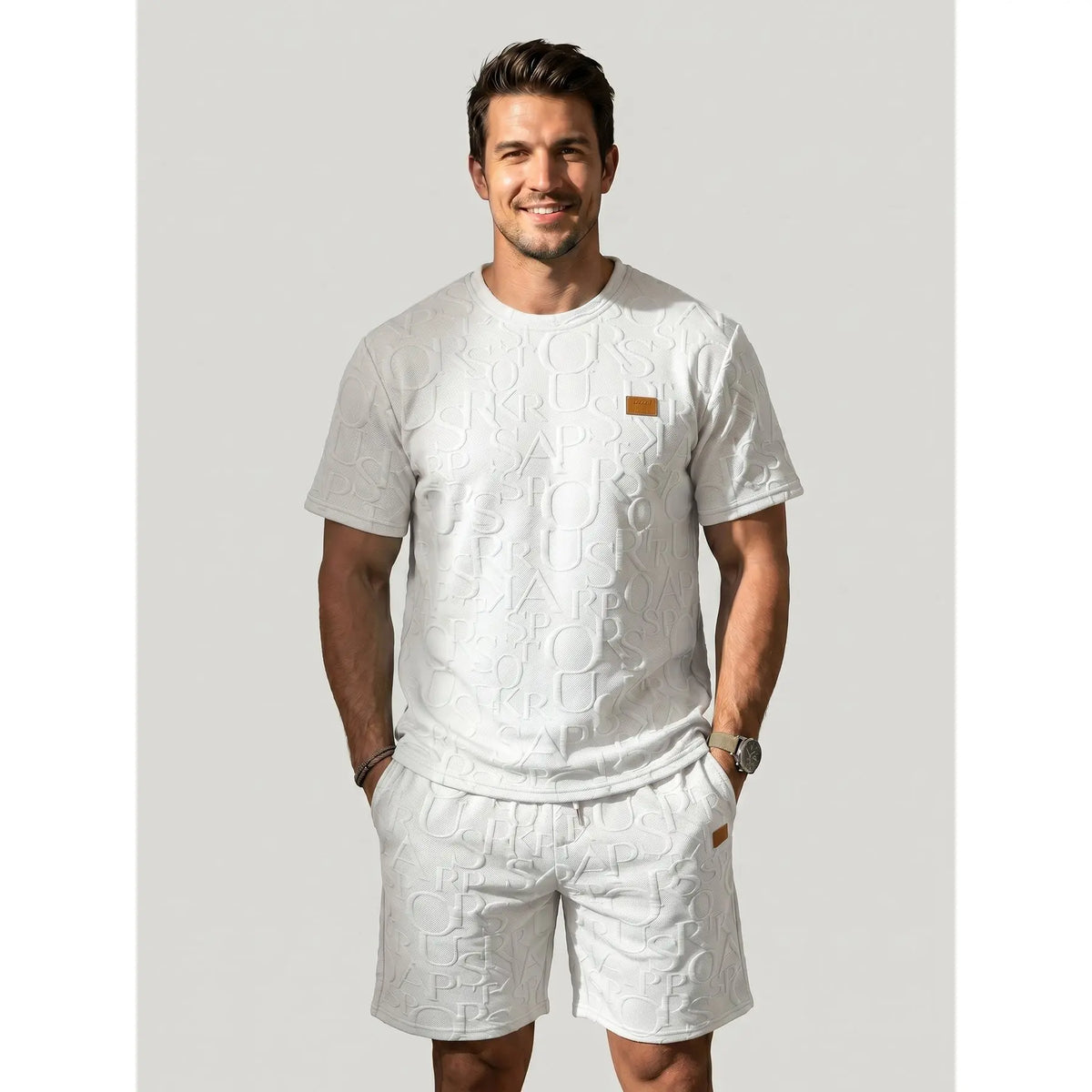 Ensemble t-shirt short motif relief