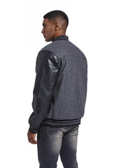 Blouson varsity à manches contrastées gris — vue portée de dos