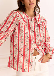 Blouse rouge rayée fleurie