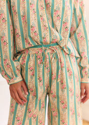 Pantalon vert rayé fleuri
