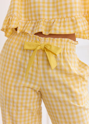 Pantalon vichy jaune volanté