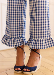 Pantalon vichy bleu volanté