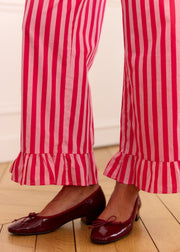 Pantalon rayé fuchsia volanté
