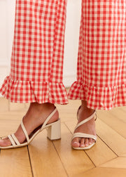 Pantalon vichy corail volanté