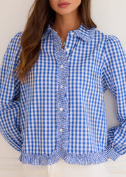 Chemise vichy bleu volantée