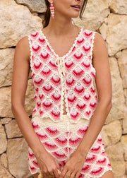Gilet rouge rose crochet transparent