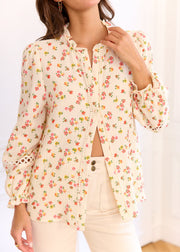 Blouse beige fleurie rose jaune
