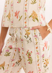 Pantalon ample beige fleuri en coton