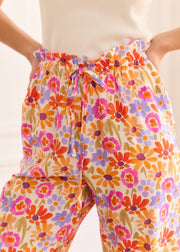 Pantalon fleuri viscose orange violet