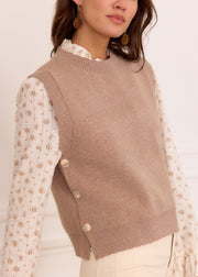 Pull viscose taupe finitions festonnées