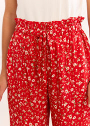 Pantalon fleuri rouge fluide