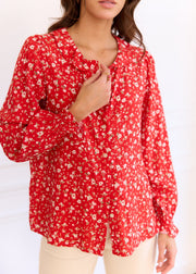 Blouse rouge fleurie