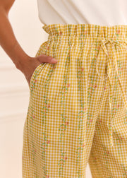 Pantalon vichy fleuri jaune