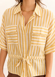 Blouse rayée jaune poches à rabats