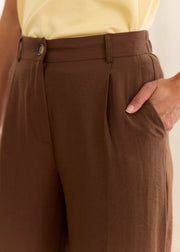 Pantalon chocolat taille haute pinces