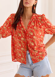 Blouse rouge fleurie légère