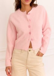 Gilet rose Rosalind — vue portée de face, debout