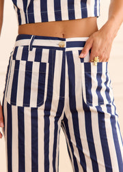 Pantalon rayé marine coupe large