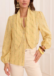 Blouse carreaux jaune fleuri