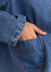 Veste denim col montant volanté