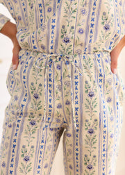 Pantalon rayé fleuri bleu