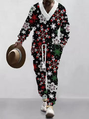 Ensemble top jacquard pantalon noir à motif de flocons — vue portée en marche