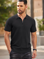 Polo maille manches courtes noir — vue portée de face