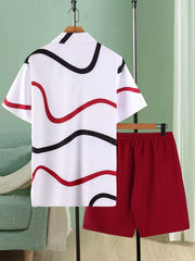 Ensemble polo short taille élastique — vue à plat, de dos, sur cintres