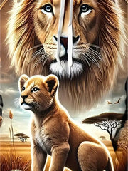 Gros plan de l’illustration du lion et du lionceau sur le sweat.