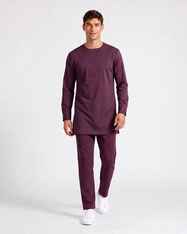 Ensemble haut long et pantalon bordeaux — vue de face