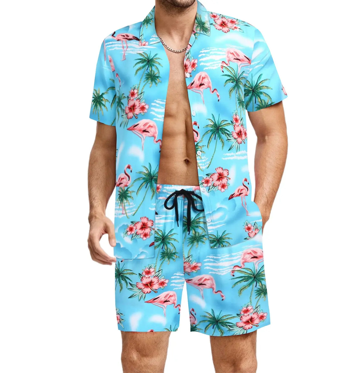 Ensemble chemise short motif tropical