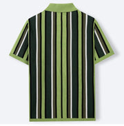 Polo cardigan rayé vert olive et noir — vue à plat, de dos
