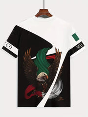 Top ajusté à col rond — vue à plat, même motif sur t-shirt blanc