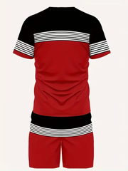 Ensemble t-shirt sport short rouge — pièce isolée, vue de dos