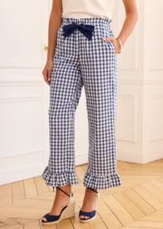 Pantalon vichy bleu volanté