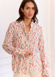 Chemise beige fleurie rose