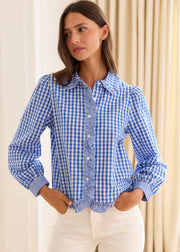 Chemise vichy bleu volantée