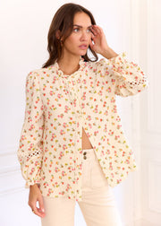 Blouse beige fleurie rose jaune