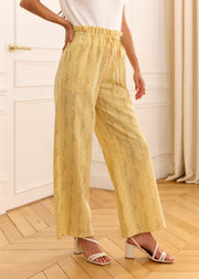 Pantalon vichy fleuri jaune