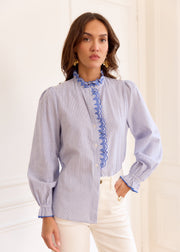 Chemise rayée marine broderies col