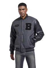 Blouson varsity à manches contrastées gris — vue portée de face