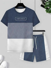 Ensemble t-shirt short deux coloris bleu marine et blanc — vue à plat, t-shirt et short