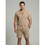 Ensemble top ajouré short sable — vue portée en pied, de face