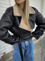 Veste similicuir noire col sherpa