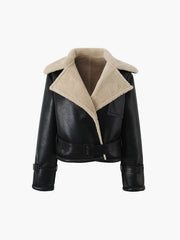 Veste similicuir noire col sherpa