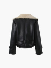 Veste similicuir noire col sherpa